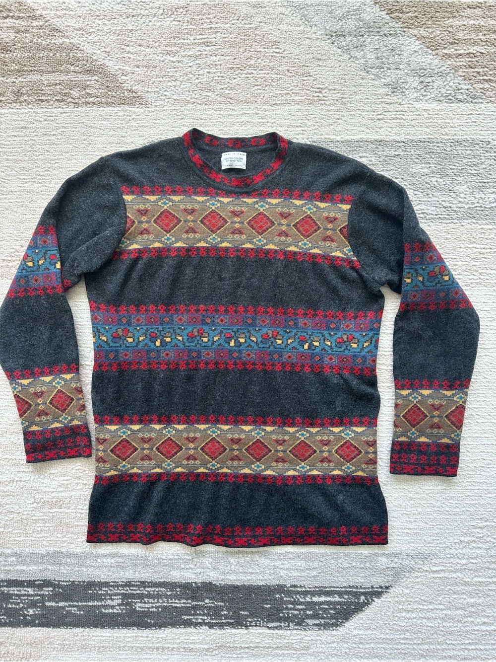 Vintage United Colors Of Benetton Fair Isle Sweater 60% Wool Made in Italy